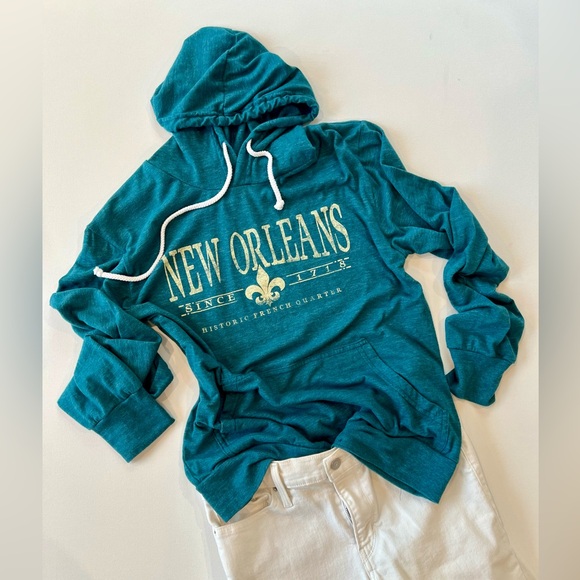 Blue 84 Tops - Blue 84 New Orleans Teal NOLA Hoodie Louisiana French Quarter Small Souveniere